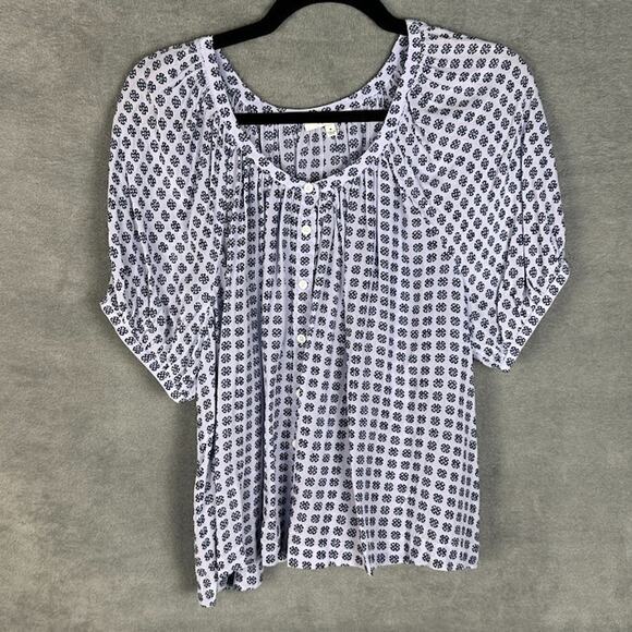 Madewell Top Womens Medium Purple Puff Sleeve Loose Button Front Preppy Whimsy - Picture 2 of 12